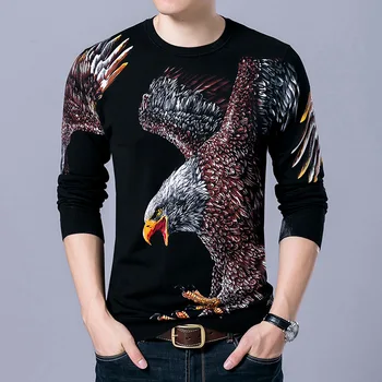 Osobnosti 3D krídla orla vzor tlač módny butik sveter Jeseň&Zimné 2017 Nové kvalitné bavlnené sveter muži M-4XL