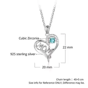 Osobné 925 Sterling Silver Birthstone Náhrdelník s Mamou Tvar Lásky a Srdca, Šperky Najlepší Darček pre Mamu JewelOra NE101895