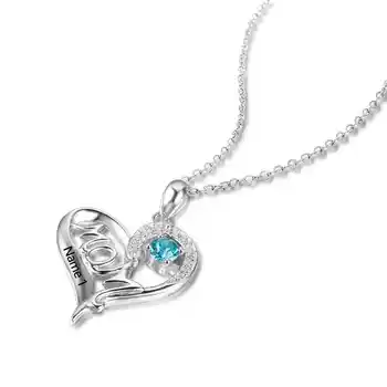 Osobné 925 Sterling Silver Birthstone Náhrdelník s Mamou Tvar Lásky a Srdca, Šperky Najlepší Darček pre Mamu JewelOra NE101895
