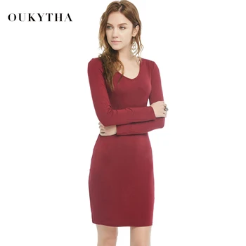 Oukytha 2018 Jarné Módne Model tvaru Červené Víno Long-Sleeve Žien Strany Spodnej Sexy&Club Wild Slim Pack Hip T-Shirt Tops2181