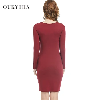 Oukytha 2018 Jarné Módne Model tvaru Červené Víno Long-Sleeve Žien Strany Spodnej Sexy&Club Wild Slim Pack Hip T-Shirt Tops2181