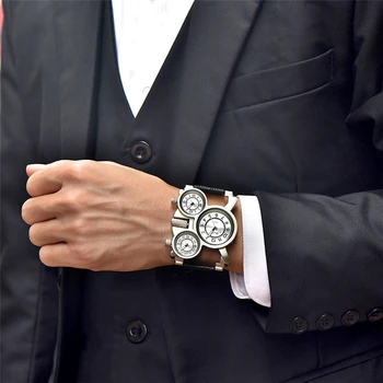 Oulm Viaceré Časové Pásmo Muž Quartz Hodinky Bežné Kožený Remienok Náramkové hodinky, Luxusné Značky Mužov Vojenskej Hodinky montre homme