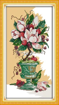 Ovocie a kvety DIY Vyšívanie domova maľovanie Počíta Tlač na plátno DMC 11CT 14CT Cross Stitch Súpravy súpravy na vyšívanie