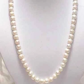 Očarujúce 8-9 mm biele okrúhle korálky, perly prírodné umelé sladkovodné náhrdelník vysoký stupeň matka dary žien strany šperky 25