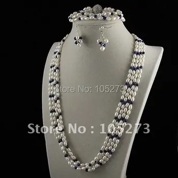 Očarujúce!pearl šperky set AA 4-6 mm lapis&white Pravých sladkovodných perlový náhrdelník náramok náušnice Hot predaj, doprava zdarma A2457