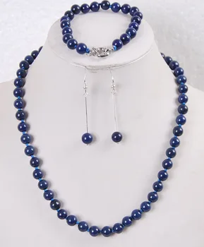 Očarujúce ženy hot predaj 8mm Egyptský Lapis Lazuli Okrúhle Korálky náhrdelník náramok náušnice set Šperkov, Veľkoobchod a maloobchod