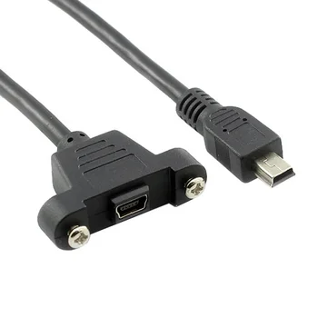 Panel Mount Typ Mini USB 5Pin Samec Samica Predlžovací Kábel Adaptéra s Skrutky 50 cm
