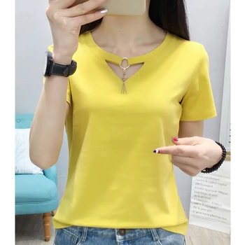 Pani Lete nové kórejská verzia-krátke rukávy t-shirt 2018 jednoduché kolo krku bavlna priedušná pohodlné slim slim stretc
