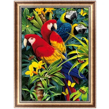 Papagáje, Kvet 5D Diamond Výšivky Maľovanie Cross Stitch DIY Plavidlá Domova 40*30 cm