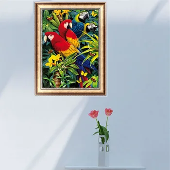 Papagáje, Kvet 5D Diamond Výšivky Maľovanie Cross Stitch DIY Plavidlá Domova 40*30 cm
