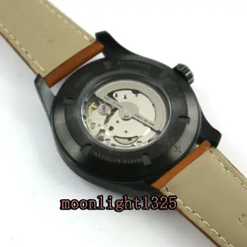 Parnis 44 mm black dial zafírové sklo PVD prípade, 21 šperky MIYOTA Automatické pánske náramkové hodinky
