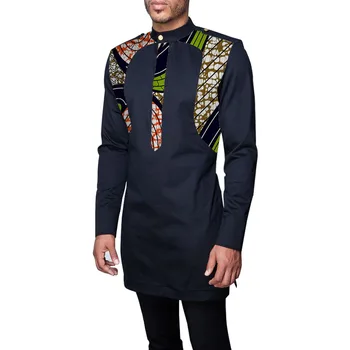 Patchwork mužov afrike oblečenie mužov dashiki košele stojan golier módne tričko s dlhým rukávom zákazku afriky oblečenie