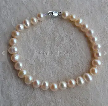 Pearl Šperky 7.5 Palcov, Biela Farba, AA 6-7MM Pravých Sladkovodných Perál Náramok Svadobné Družičky Šperky Doprava Zadarmo