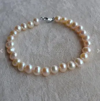 Pearl Šperky 7.5 Palcov, Biela Farba, AA 6-7MM Pravých Sladkovodných Perál Náramok Svadobné Družičky Šperky Doprava Zadarmo