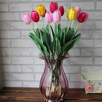 Pekná Latexová Skutočný Dotyk Umelého Hodvábu Tulipán Kvetinové Svadobné Kytice Domova 6QDR