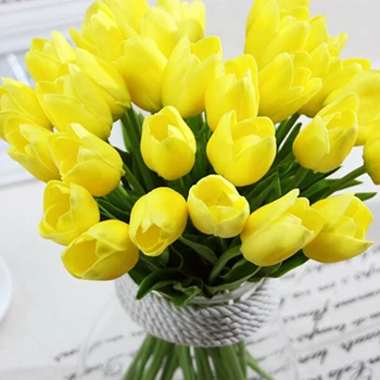 Pekná Latexová Skutočný Dotyk Umelého Hodvábu Tulipán Kvetinové Svadobné Kytice Domova 6QDR