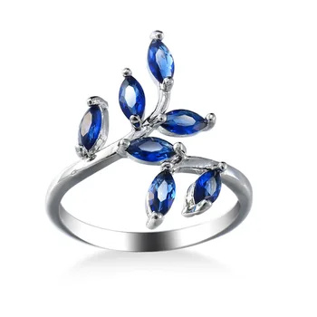 Pekná modrá Listy Dizajn Krúžky S najvyššou Kvalitou CZ Tvorivé Módne Šperky Strieborné Ženy/Dievčatá Zapojenie Veľkosť 6 7 8 9 10