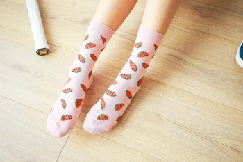 PEONFLY módne Značky creative ovocie vzory príliv bavlnené ponožky pre ženy roztomilý apple, banány, ananás, melón pruhy ponožky 2Pair