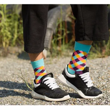 PEONGLY 2018 farbou multi mriežky business zábavné ponožky mužov 5PAIRS/VEĽA calcetines meia masculina
