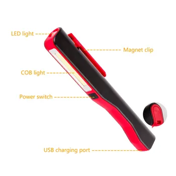 Pero Pracovné Svetlo Vrecku Baterka Super Svetlé Magnetické Základne KLASU Prenosné Šikovný LED Pracovné Lampu Perom Svetlo Lanternas + USB Kábel