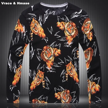 Personalizované malé tigre vzor tlač módny butik sveter Jeseň&Zimné 2017 Nové, mäkké pohodlné elastické sveter mužov