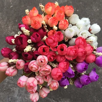Pestré Hodvábne Kvety, umelé kvetiny 15 hlavy Mini Ruže Domova pre svadobné malé ruže kytice, dekorácie