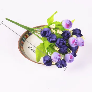 Pestré Hodvábne Kvety, umelé kvetiny 15 hlavy Mini Ruže Domova pre svadobné malé ruže kytice, dekorácie