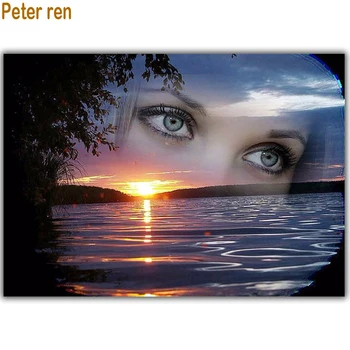 Peter ren Diamond maľovanie Cross stitch Remesiel darčeky plné Diamond Výšivky 3d námestie ikonu mozaikový obraz Krásne jazero slnka