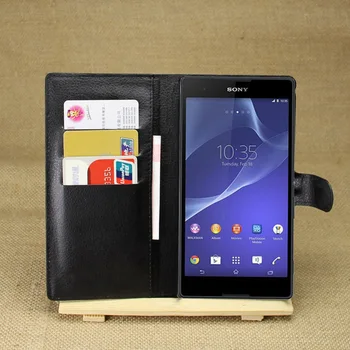 Peňaženky, Kožené puzdro Flip pre Sony Xperia T2 Ultra Dual SIM XM50H D5322 Kožené zadný Kryt prípade so Stojanom Etui Coque funda>