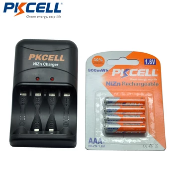 PKCELL 4Pcs 1,6 V 900mWh Ni-Zn AAA Nabíjateľné Batérie + NiZn batérie typu AA/AAA Batérie, Nabíjačky