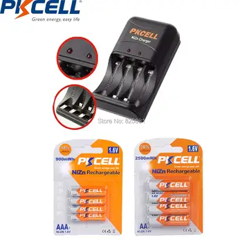 Pkcell 4pcs/karty AA 2500mWh&4pcs/karty AAA 900mWh 1,6 v NIZN nabíjateľné batérie s nizn batérie, Nabíjačky 8186 US/EU Plug