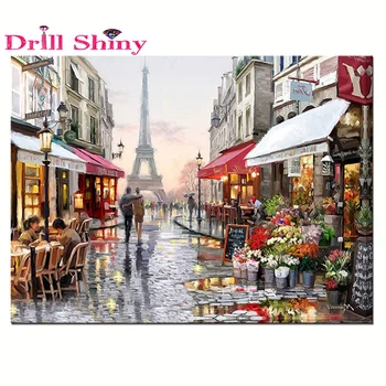 Plné 3D diy diamond maľovanie Paríž ulice mesta Cross Stitch krajiny sladké milenca súpravy Diamond Výšivky mozaiky scenérie dekor
