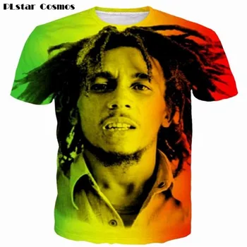 PLstar Vesmíru Reggae Hviezda Bob Marley Vytlačí tshirts Muži Ženy Hip Hop, Rock Tees Topy, tričká Muž Žena Lumbálna 3D t tričko