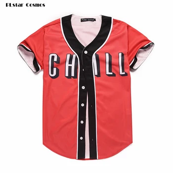 PLstar Vesmíru Červené Pánske Tlačidlá Homme Baseball Jersey 3D Tričko Streetwear Tees Košele Hip Hop Topy