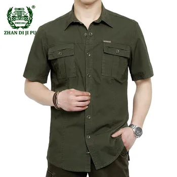 Plus Veľkosť M-5XL 2018 Lete mužov vojenskej bežné značky armády zelené tričko muž čistej bavlny afs jeep khaki krátky rukáv košele