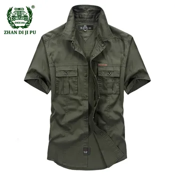 Plus Veľkosť M-5XL 2018 Lete mužov vojenskej bežné značky armády zelené tričko muž čistej bavlny afs jeep khaki krátky rukáv košele