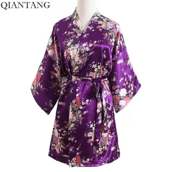 Plus Veľkosť Módne Dámske Letné Mini Kimono Krátky Župan Vaňa Šaty Purple Čínske Ženy Rayon Yukata Nightgown Pijama Mujer Msj004