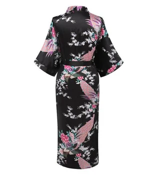Plus Veľkosť XXXL Lete Sexy Čierne dámske Šaty, Saténové Rayon Tlač Nightgown Dlho Sleepwear Kimono Vaňa Šaty Flower Pyžamo A-114