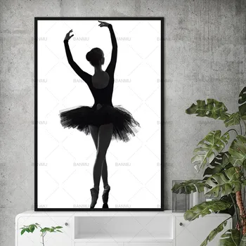 Plátno na Maľovanie na Stenu Art Obraz Čiernej A Bielej Plagát umeleckou Výzdobou Obrázok Balet Tanečník Moderných Pre Obývacia Izba č Rám