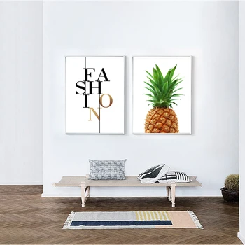 Plátno Tlačiť Maľovanie Ovocie Tropické Jednoduchosť, banány, Ananás, Maľovanie a Citáty Móda,Populárne Plagát na Stenu Art Obraz bez rámu