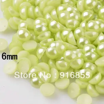 Podpora Veľkoobchodné Ceny 2000pcs/veľa 6mm svetlo zelenej farby pol okrúhle ploché späť ABS rsin imitácia perly korálky