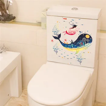Podvodná Ryby Dolphin Čarodejnice Mačka samolepky na stenu obtlačky umenie kúpeľni práčka, wc kúpeľňa Halloween dekorácie
