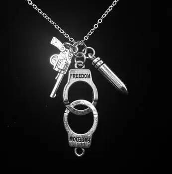 Polícia Handcuff Bullet Zbraň Náhrdelník Prívesok Charms Vintage Striebro Golier Vyhlásenie Choker Pre Ženy, Šperky, Doplnky Z493