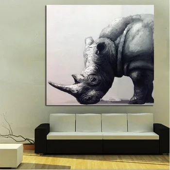 Pop Art Zvierat Ručne maľované silné nosorožec olejomaľba Moderné Abstraktné Zvierat Obrázok Plátno Deco Wall Art