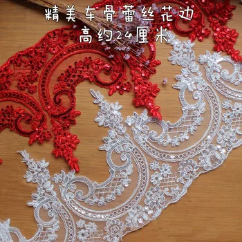 Populárne Veľké Biele/Červené svadobné svadobné Ganza čipkou trim kvet trim s sequin pre svadobné šaty
