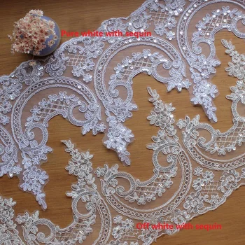 Populárne Veľké Biele/Červené svadobné svadobné Ganza čipkou trim kvet trim s sequin pre svadobné šaty