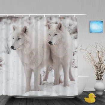 Portrét Bdelý Arctic Wolfs Kúpeľňa Opony Ochranu Prírody A Zvierat Sprchové Závesy Nepremokavé Polyesterové Tkaniny S Hákom