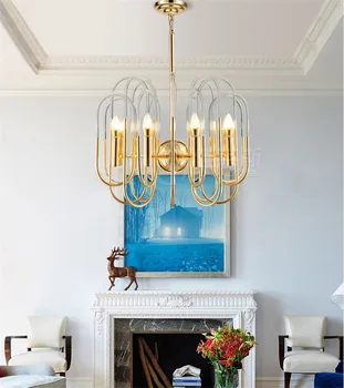 Post moderné zlaté kovové akryl ohýbané trubice luster E14 led žiarovky pozastavené lampy, jedáleň, obývacia izba reštaurácia