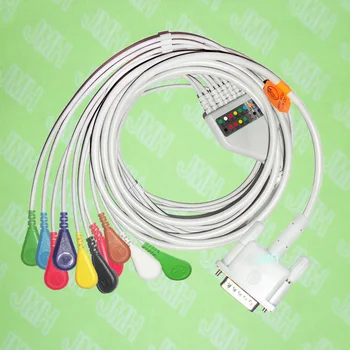 Použitie pre 15 pin Philips(HP) M1772A,M3703C, M2462A EKG Stroj Jedno-kus 10 vedie EKG kábel a Snap leadwires,IEC alebo AHA.