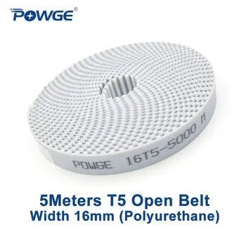 POWGE 5Meters T5 Otvoriť synchrónne pás šírka 16 Mm, oceľ Lichobežníka PU T5-16 mm otvoriť Načasovanie Remene, remenice 3D tlačiarne